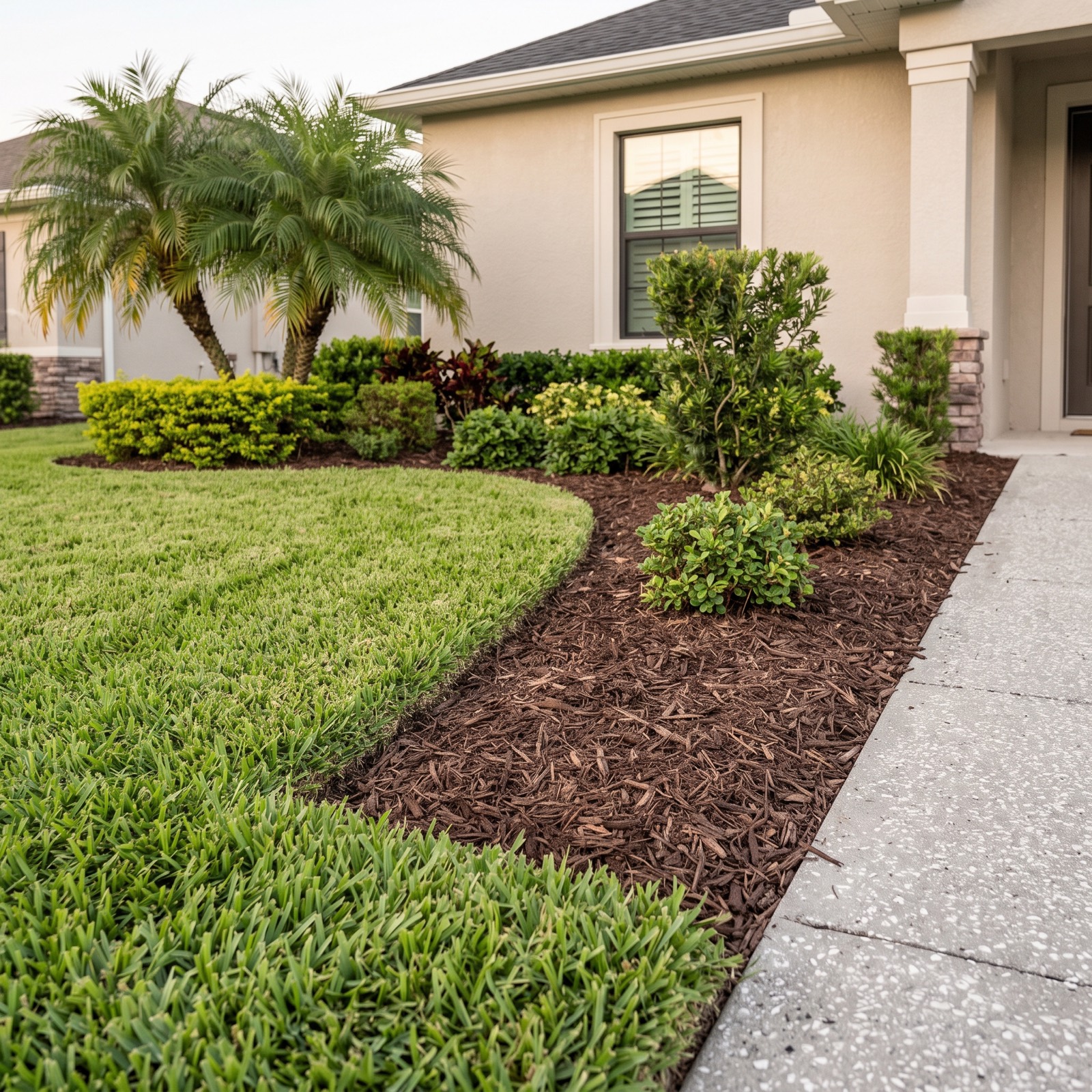 A planting bed with fresh mulch