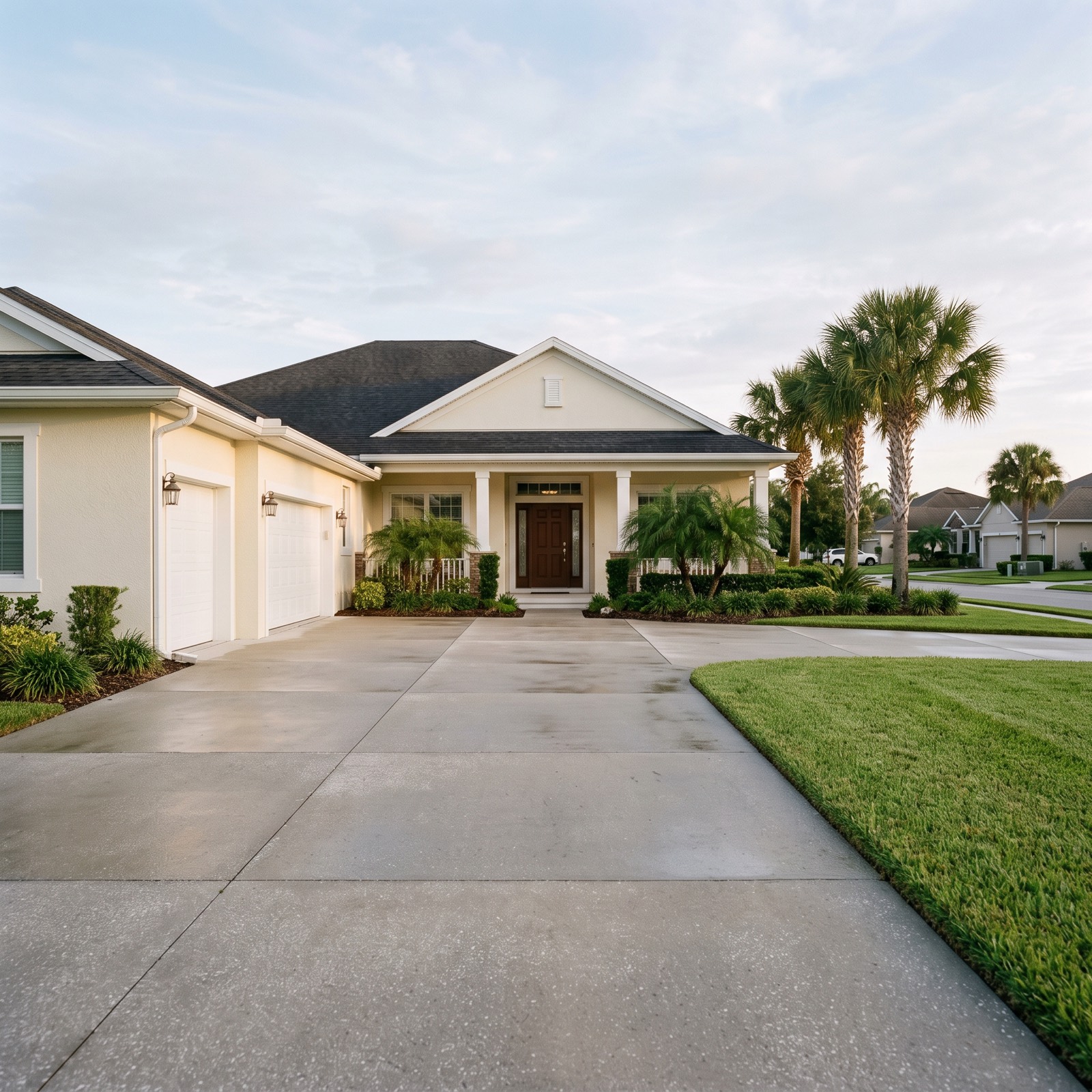 A driveway and walkway just pressure washed
